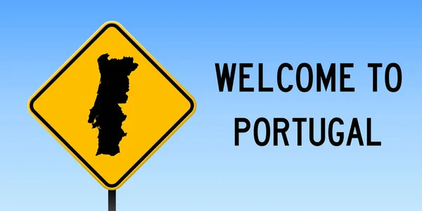 Portugal mapa na placa de estrada Cartaz largo com Portugal mapa do país na placa de estrada de losango amarelo Vector — Vetor de Stock