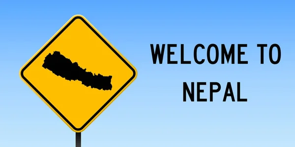 Carte du Népal sur panneau de signalisation Affiche large avec carte du Népal sur panneau de signalisation jaune rhomb Vector — Image vectorielle