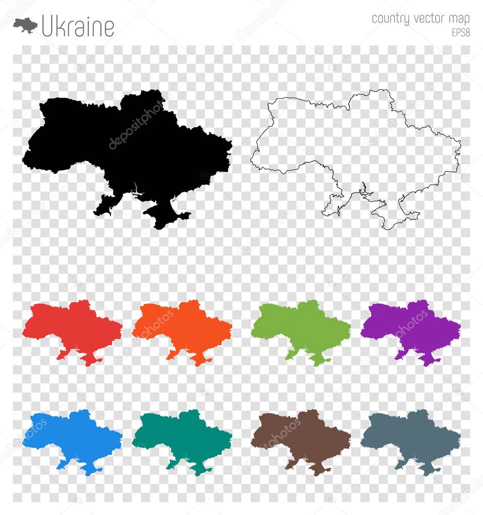 Ukraine high detailed map Country silhouette icon Isolated Ukraine black map outline Vector