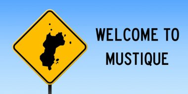 Yol işareti geniş poster Mustique haritada Mustique ada harita üzerinde sarı rhomb yol işaret vektör ile