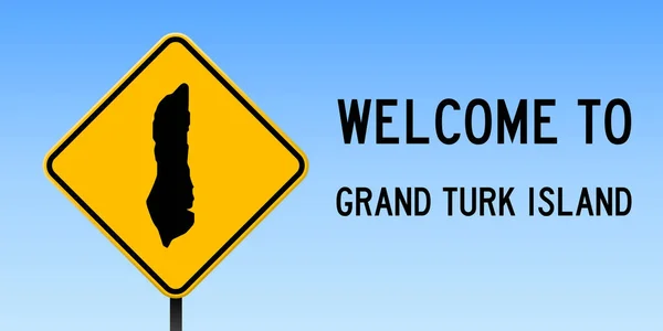Grand Turk Island mapa en la señal de tráfico Cartel ancho con mapa de isla de Grand Turk Island en rombo amarillo — Vector de stock