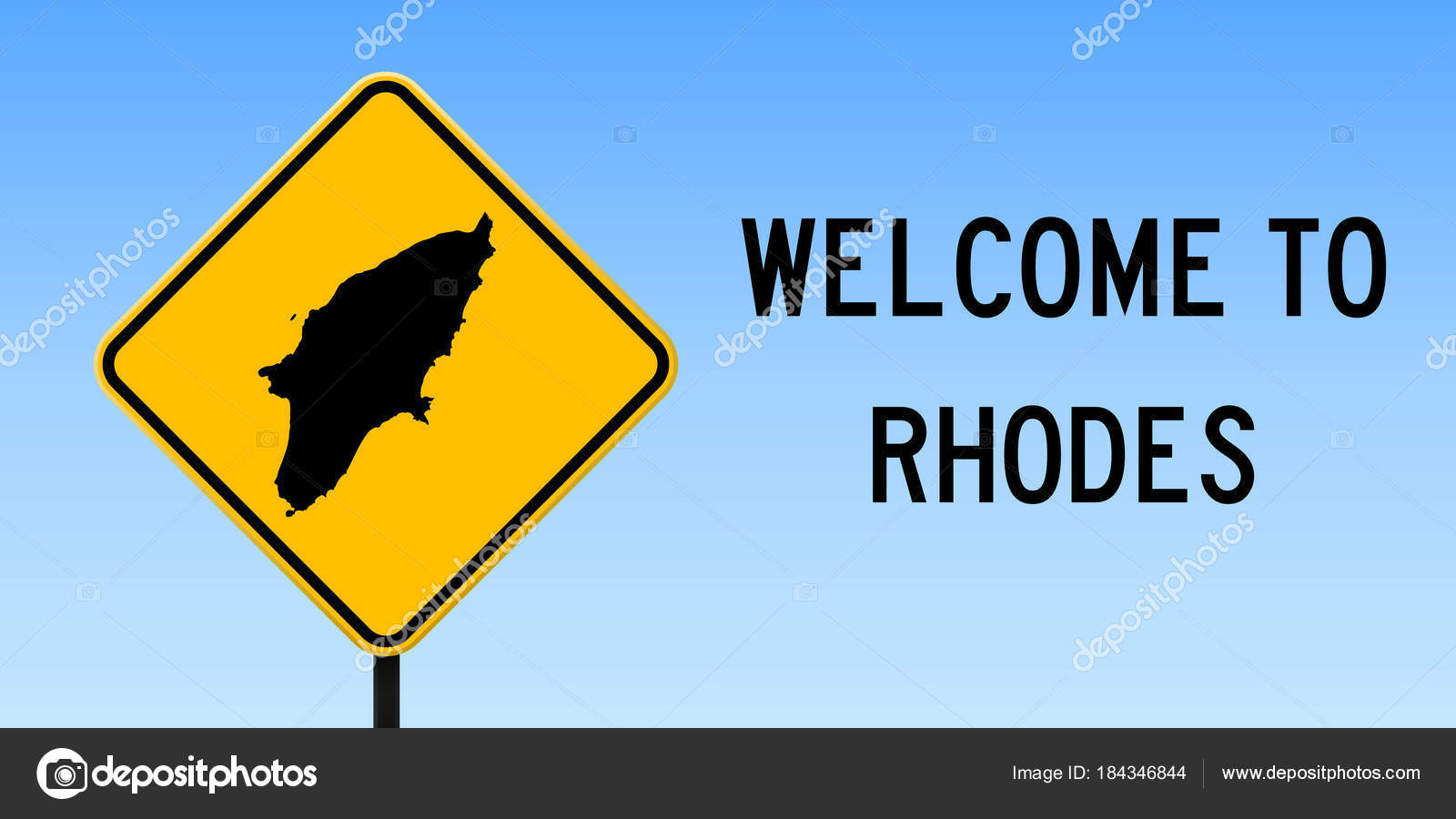 Rhodos-Karte auf Straßenschild breites Plakat mit Rhodes ...