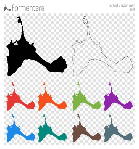 Formentera hoog gedetailleerde kaart eiland silhouet pictogram geïsoleerde Formentera zwarte kaart overzicht Vector — Stockvector