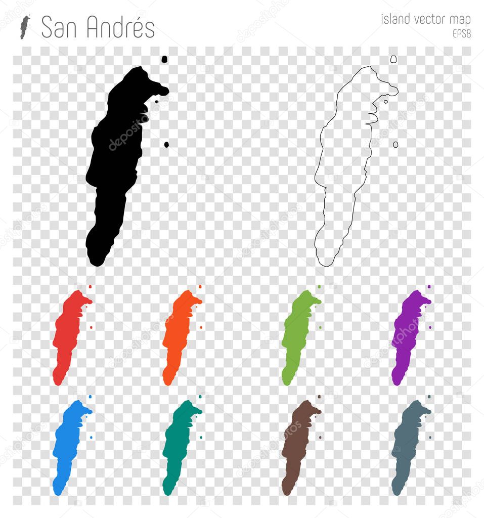 San Andres high detailed map Island silhouette icon Isolated San Andres black map outline Vector