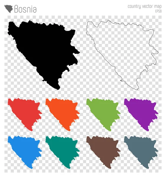 Bosnia alto mapa detallado Icono de silueta de país Bosnia aislado contorno del mapa negro Vector — Vector de stock