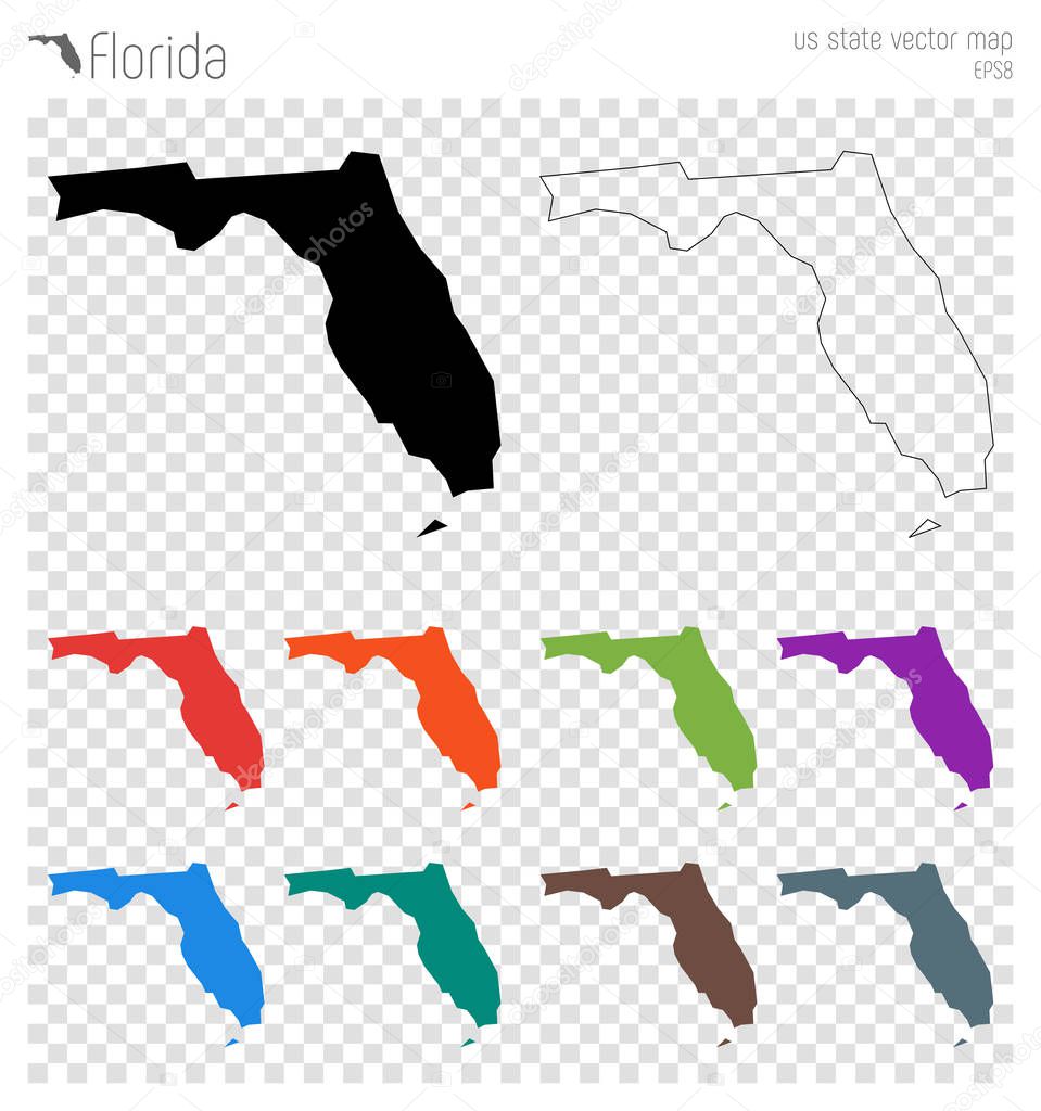 Florida high detailed map Us state silhouette icon Isolated Florida black map outline Vector