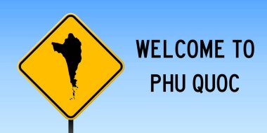 Yol işareti geniş poster Phu Quoc haritada Phu Quoc Adası harita üzerinde sarı rhomb yol işaret vektör ile