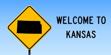 Kansas yol işareti geniş posteri ile Kansas bize sarı rhomb yol işaret vektör devlet haritada göster