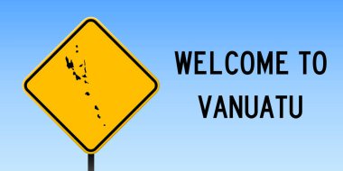 Yol işareti geniş poster Vanuatu haritada Vanuatu ülke harita üzerinde sarı rhomb yol işaret vektör ile