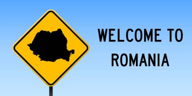 Romanya harita Romanya ülke harita üzerinde sarı rhomb yol işaret vektör ile yol işareti geniş poster üzerinde