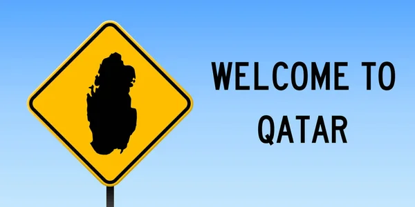 Qatar mappa sul cartello stradale Ampio poster con Qatar mappa del paese sul giallo rombo cartello stradale Vector — Vettoriale Stock