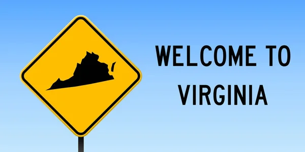 Virginia map on road sign wide poster with virginia us state map on yellow rhomb road sign vektor — Stockvektor