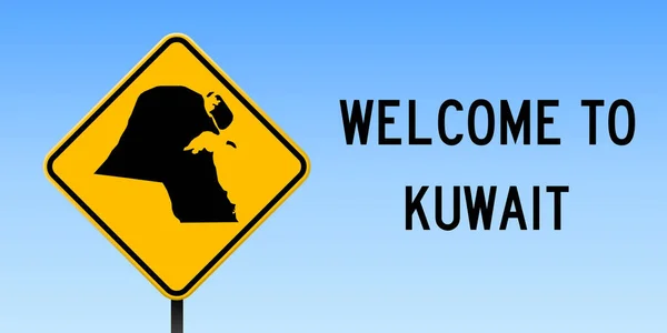 Kuwait cartina su cartello stradale Ampio poster con Kuwait cartina del paese su cartello stradale giallo rombo Vettore — Vettoriale Stock