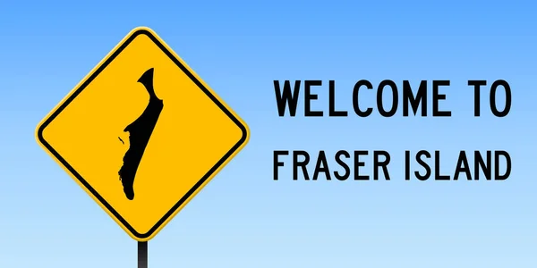 Mapa de la isla de Fraser en la señal de tráfico Cartel ancho con mapa de la isla de Fraser en rombo amarillo señal de tráfico — Vector de stock