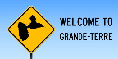 Yol işareti geniş poster Grandeterre haritada Grandeterre ada harita üzerinde sarı rhomb yol işaret ile