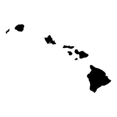 Hawaii Haritası Adası siluet simge izole Hawaii siyah harita anahat vektör çizim