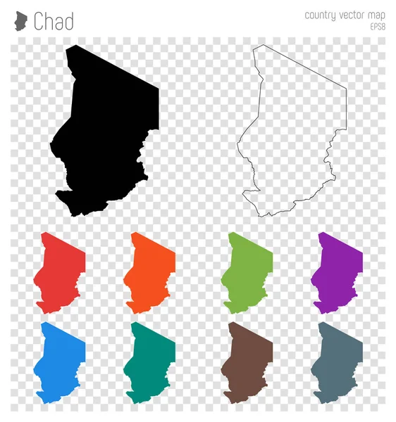 Chad mapa detallado alto País silueta icono Aislado Chad mapa negro esquema Vector — Vector de stock