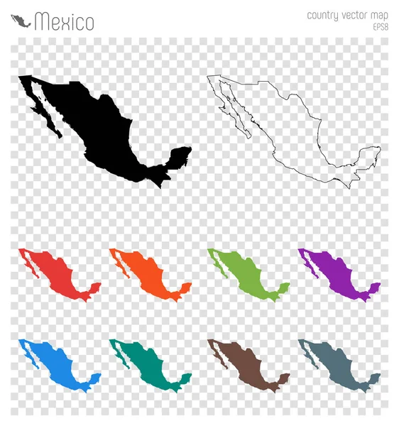 Mapa detallado alto de México Icono de silueta de país Isolated México black map outline Vector — Archivo Imágenes Vectoriales