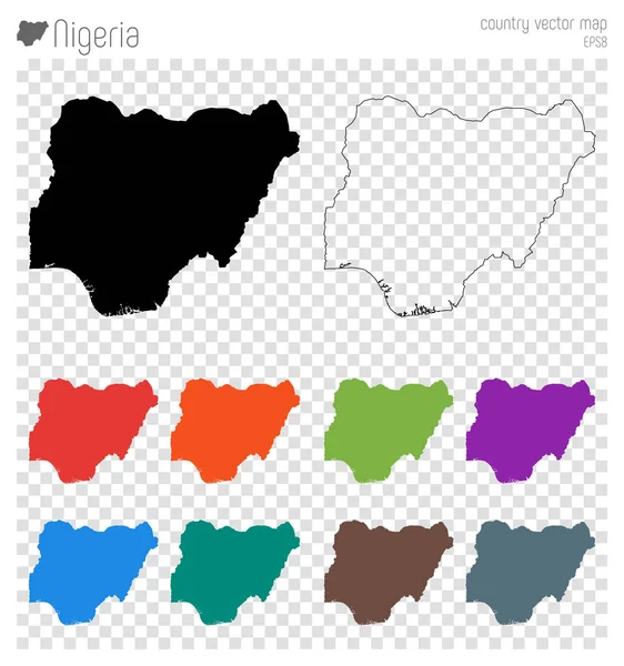 Nigeria alta mappa dettagliata Paese silhouette icona Isolato Nigeria nero mappa contorno Vettore — Vettoriale Stock