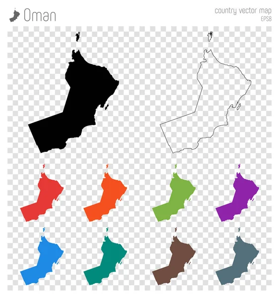 Omã mapa detalhado alto País silhueta ícone Isolado Omã mapa preto esboço Vetor — Vetor de Stock