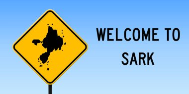 Sark harita Sark Adası harita üzerinde sarı rhomb yol işaret vektör ile yol işareti geniş poster üzerinde