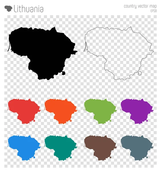 Lituania alto mapa detallado Icono de silueta de país Lituania aislado contorno del mapa negro Vector — Vector de stock