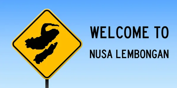 Nusa Lembongan kaart op weg teken breed poster met Nusa Lembongan island kaart geel rhomb onderweg — Stockvector