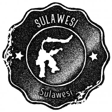 Sulawesi harita vintage damgası Retro tarzı el yapımı etiketi rozet veya öğe için seyahat Hatıra Eşyası siyah