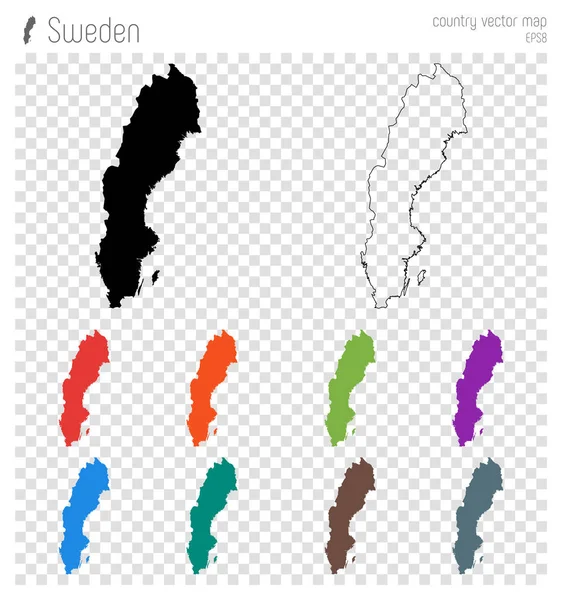 Suède carte haute détaillée Icône silhouette du pays Isolé Suède carte noire contour vectoriel — Image vectorielle