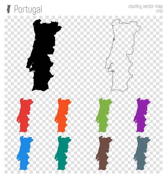 Portugal mapa detalhado alto País silhueta ícone Isolado Portugal mapa preto esboço Vector — Vetor de Stock