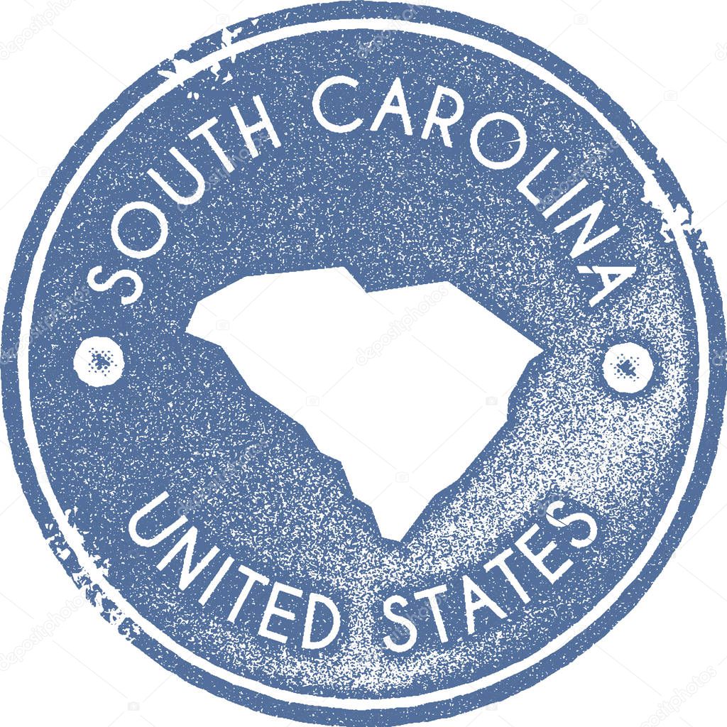 South Carolina map vintage stamp. Retro style handmade label, badge or element for travel souvenirs. Light blue rubber stamp with us state map silhouette. Vector illustration.