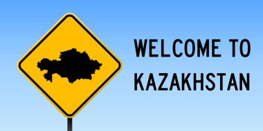 Kazakistan ülke harita üzerinde sarı rhomb yol işaret ile yol işareti geniş posteri Kazakistan Haritası