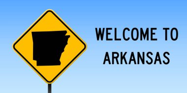 Arkansas harita yol işareti geniş posteri ile Arkansas bizi devlet harita üzerinde sarı rhomb yol işaret vektör
