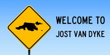 Yol işareti geniş poster Jost Van Dyke haritada Jost Van Dyke ada harita üzerinde sarı rhomb yol işaret ile