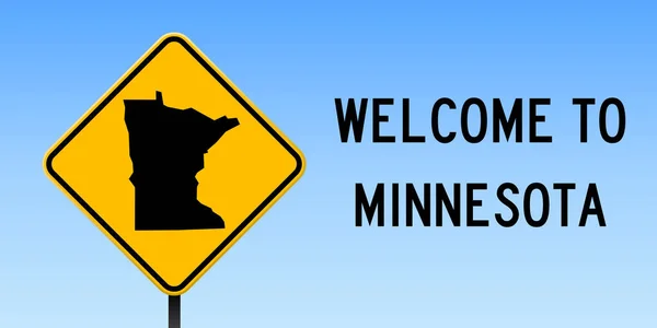Minnesota mapovat na silnici podepsat široké plakátu s Minnesota nás mapu státu na žlutý kosočtverec dopravní značka — Stockový vektor