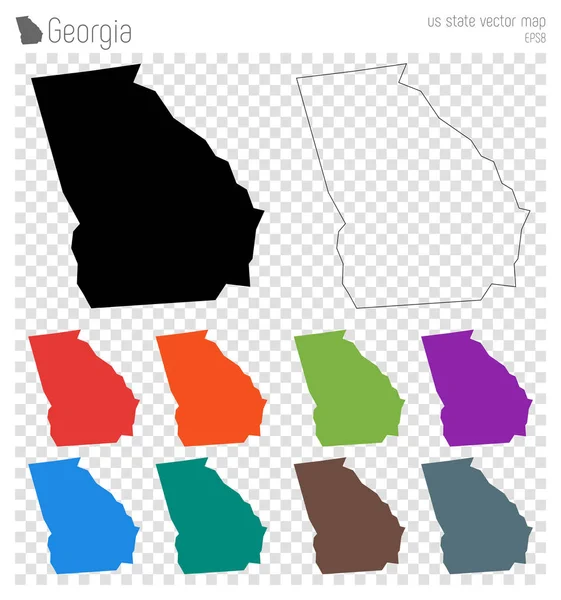 Georgia vysoce detailní mapa nám stát silueta ikonu izolované Gruzie černá mapa osnovy vektoru — Stockový vektor