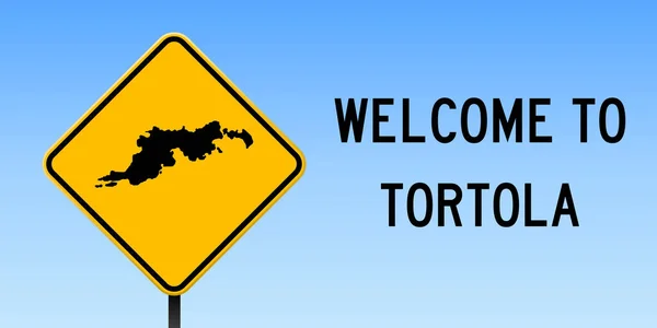 토르톨라 지도로 표지판 넓은 포스터에 노란색 마름모도로 표지판 벡터에 토르톨라 섬 지도 — 스톡 벡터
