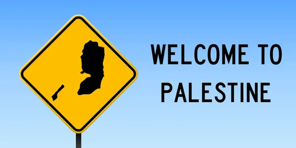 Mapa da Palestina na placa de estrada Cartaz largo com mapa do país da Palestina na placa de estrada de losango amarelo Vector —  Vetores de Stock