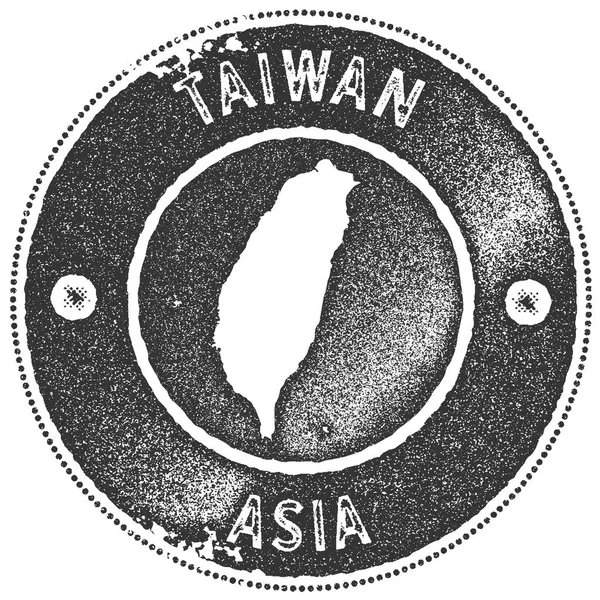 Taïwan carte timbre vintage Style rétro étiquette à la main insigne ou élément pour souvenirs de voyage sombre — Image vectorielle