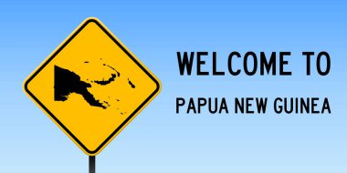 Papua Yeni Gine ülke harita üzerinde sarı rhomb ile yol işareti geniş posteri Papua Yeni Gine Haritası