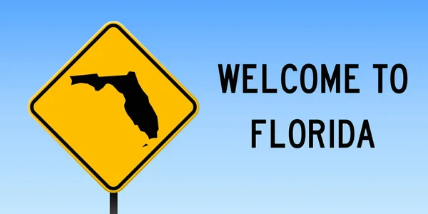 Florida mapovat na silnici podepsat široké plakátu s Florida nás mapu státu na žlutý kosočtverec dopravní značkou Vector — Stockový vektor