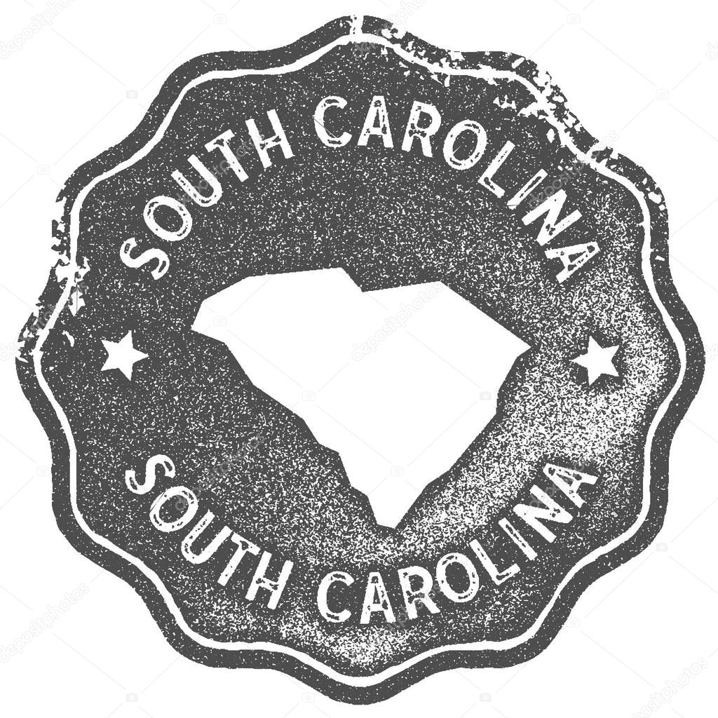 South Carolina map vintage stamp. Retro style handmade label, badge or element for travel souvenirs. Grey rubber stamp with us state map silhouette. Vector illustration.