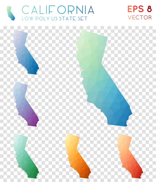 Californië geometrische veelhoekige kaarten mozaïek stijl staat ons collectie Bizarre laag poly stijl — Stockvector