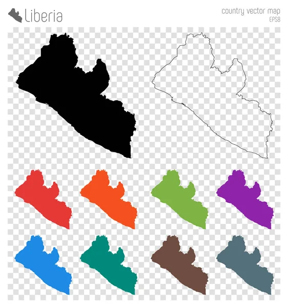 Mapa detallado alto Liberia Icono de silueta de país Isolated Liberia black map outline Vector — Archivo Imágenes Vectoriales