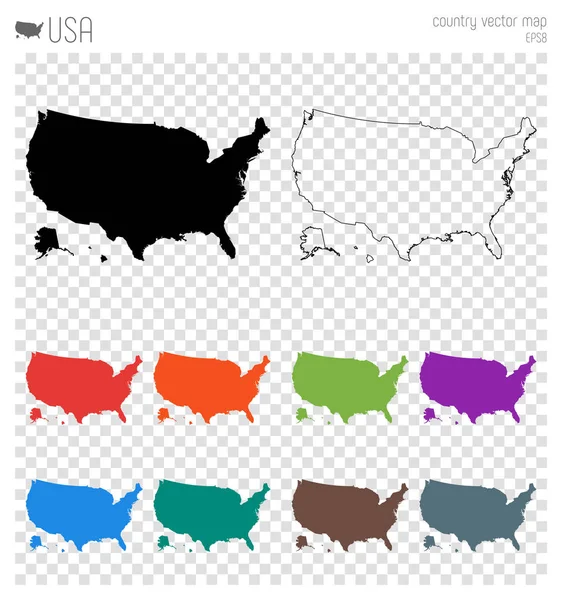 Carte détaillée des États-Unis Icône silhouette du pays Isolé Plan noir des États-Unis Illustration vectorielle — Image vectorielle