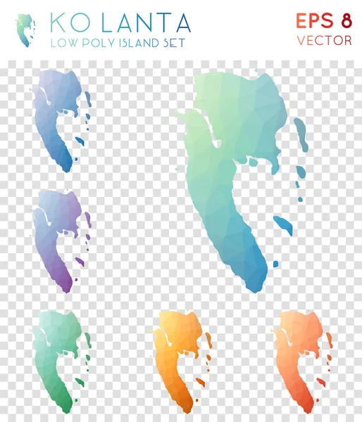 Ko Lanta geométricos mapas poligonales colección isla estilo mosaico Vibrante bajo estilo polivinílico moderno — Vector de stock