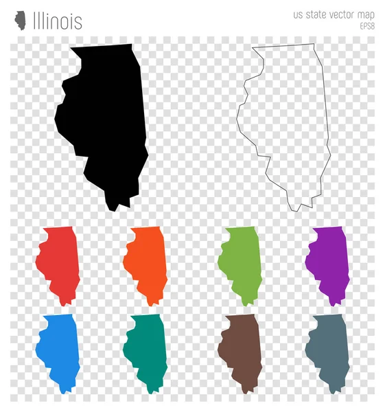 Mapa detallado de Illinois Alto Nosotros icono de silueta de estado Isolated Illinois contorno del mapa negro Vector — Vector de stock
