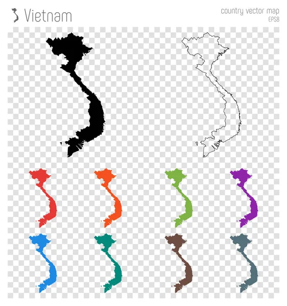 Vietnã mapa detalhado alto País ícone silhueta Isolado Vietnã mapa preto esboço Vector — Vetor de Stock