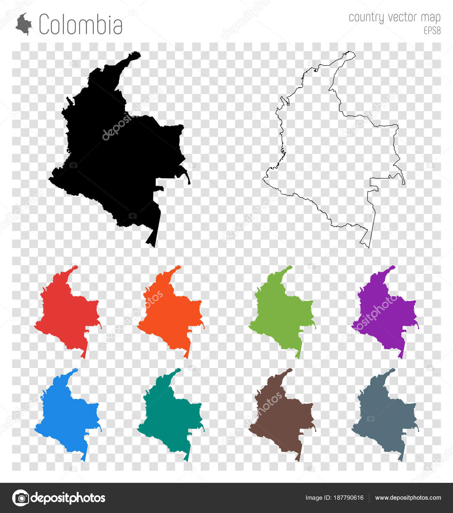 Mapa Detallado Alto De Colombia Icono De Silueta De País Aislado