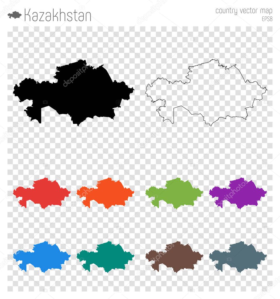 Kazakhstan high detailed map Country silhouette icon Isolated Kazakhstan black map outline Vector